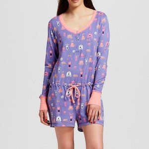 Nite Nite Munki Munki  Romper Monsters Knit Purple Print Pajamas Large
